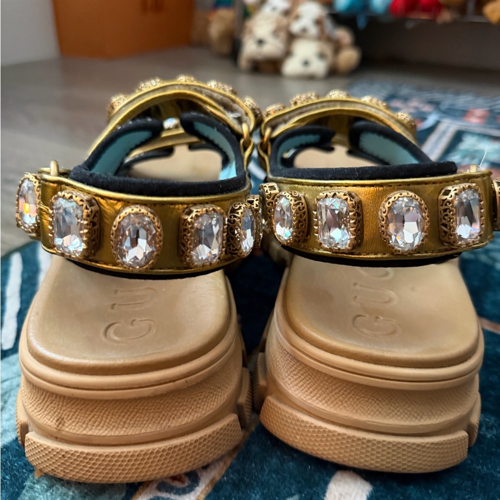 Gucci Gold Crystal Sandals - Picture 9 of 16